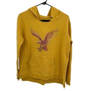 American Eagle Graphic Hoodie M Mustard Yellow Pullover Y2K Casual Streetwear